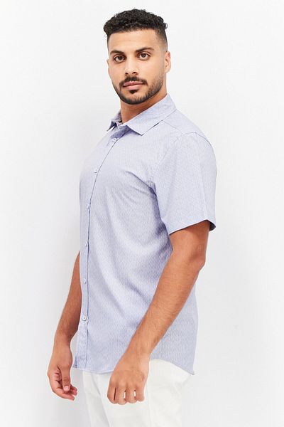 Kenneth Cole Men Regular Fit Allover Print Short Sleeve Casual Shirt, Light Blue