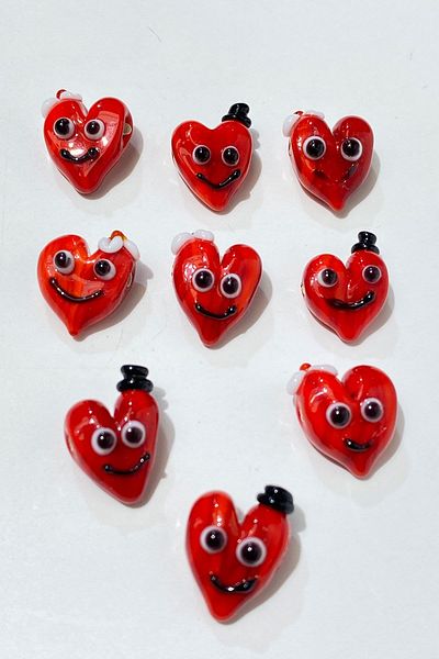 Hayalperest boncuk Red Murano Handmade Glass Bead Smiling Face Heart 1 Piece