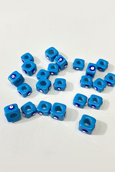 Hayalperest boncuk Kare Nazar Boncuk Kolye ve Bileklik Ucu 5 Adet Mavi