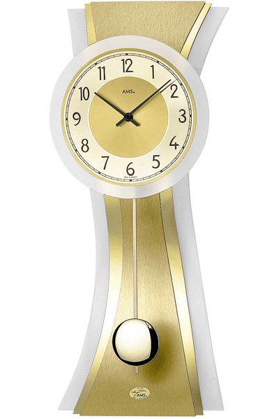 AMS Wall Clock 7267, Quartz, Gold, Analogue, Modern