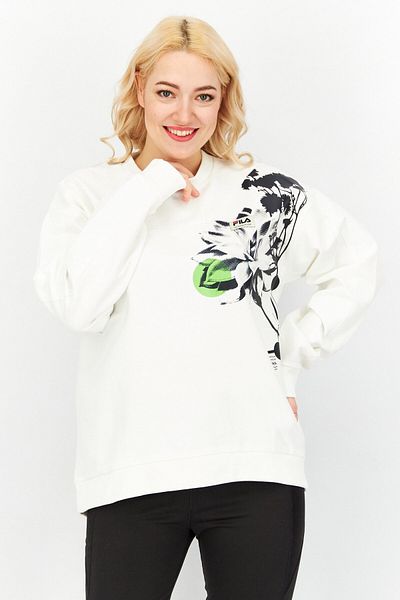Fila Women Oversize Sportswear Fit Long Sleeve Brand Logo Sweatshirt, White
