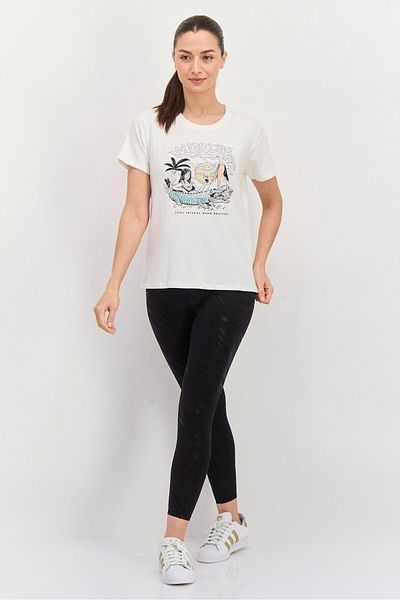 Hurley Women Sportswear Fit Short Sleeve Outdoor T-shirts, Off White Combo
