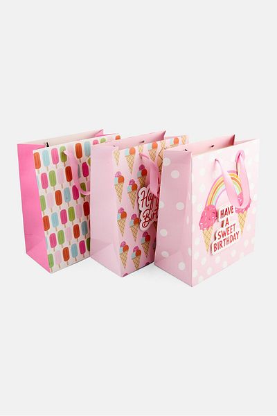 Stella Rose 3 Pieces Ice Cream Gift Bags, Pink