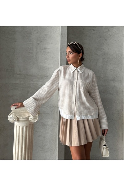 TOPSHOW Сорочка з льону з смужками та однією кишенею