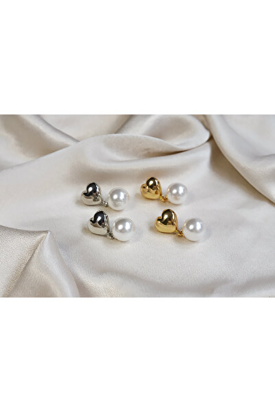 Brillo Pearl Detailed Heart Model Earrings