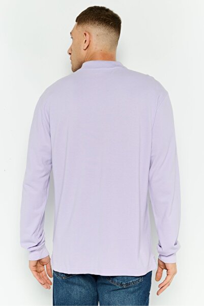 GAP Men Regular Fit Textured Long Sleeves Polo Shirt, Light Purple