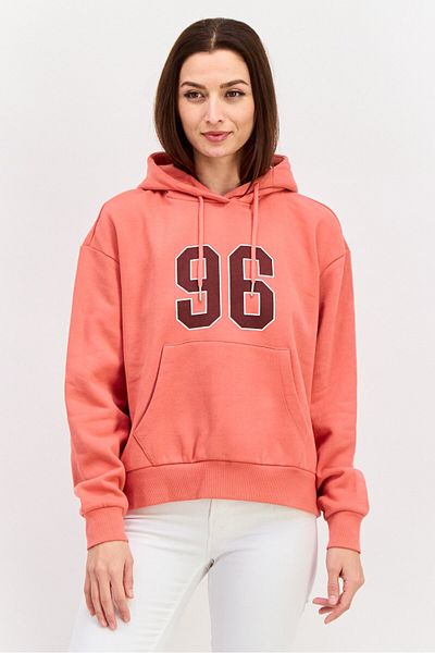 Mode by Redtape Women Graphic Print Long Sleeves Hooded Sweatshirt, Coral