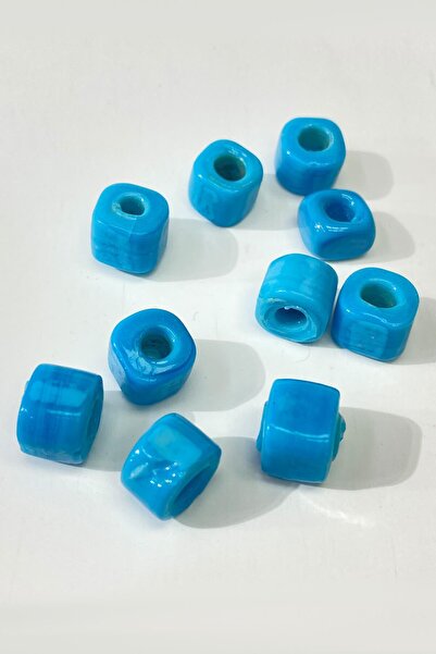 Genel Markalar Cam Boncuk Silindir Kolye ve Bileklik Ucu 5 Adet Mavi