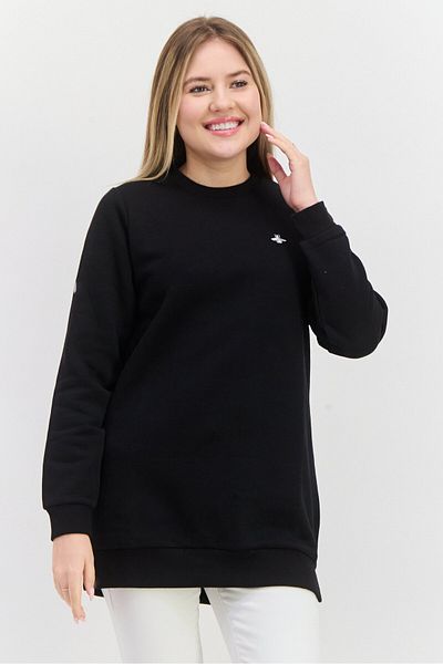 Mode by Redtape Women Crew Neck Embroidered Logo Sweatshirts, Black