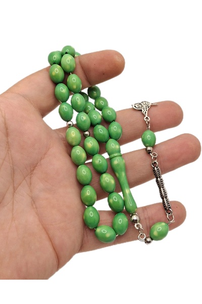 Han Ticarethane Mărgele de rugăciune din chihlimbar cu pulbere verde fistic
