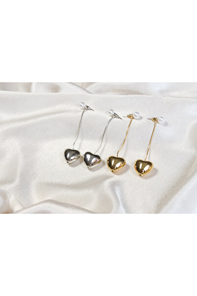 Brillo Chain Dangle Heart Pearl Earrings