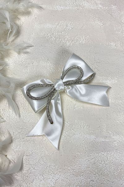 Hayalperest boncuk Accesoriu cremă pentru ac de păr cu fundă plină de piatră