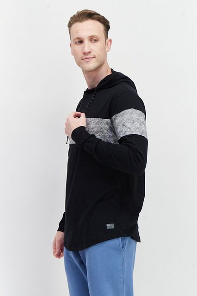 Modern Culture Men Hooded Brand Logo Long Sleeves Sweatshirt, Black/Grey