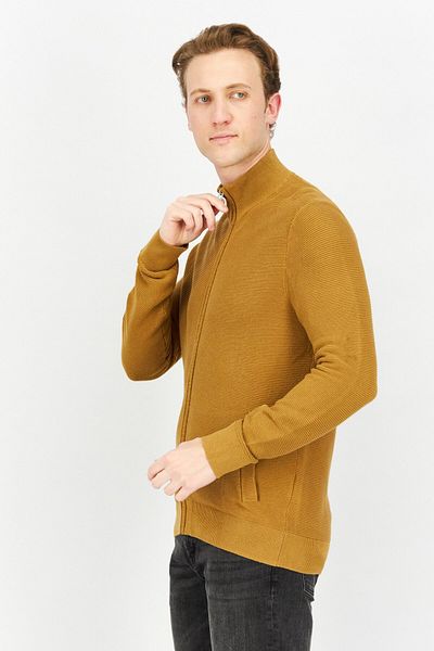 CELIO Men Mock Neck Textured Long Sleeves Sweatshirt, Brown