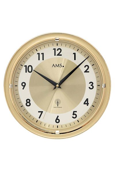 AMS Wall Clock 5946, Quartz, Gold, Analogue, Modern