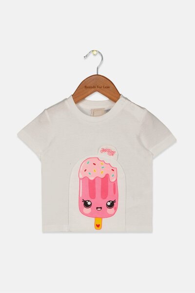 Chicco تي شيرت بطبعة جرافيكية بأكمام قصيرة للفتيات الصغيرات، باللون الأبيض