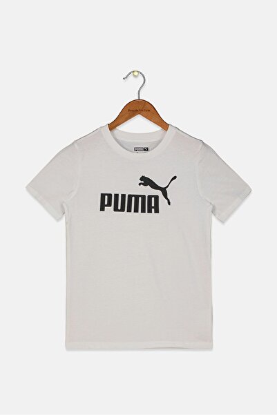 Puma تي شيرت رياضي بأكمام قصيرة وشعار العلامة التجارية للأولاد الصغار، أبيض