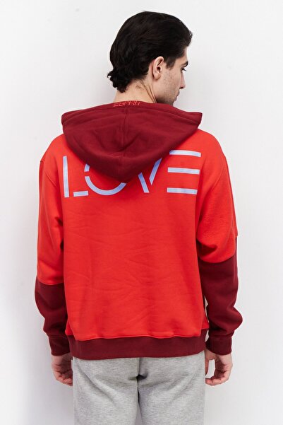Esprit Men Long Sleeve Two-Tone Hoodie, Red