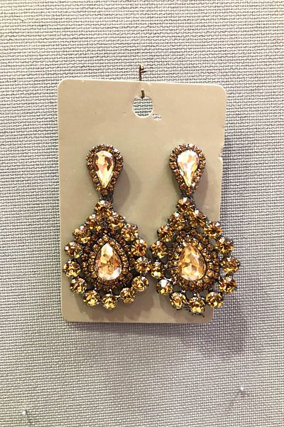 Hayalperest boncuk Honey Color Crystal Jewelled Oval Earrings