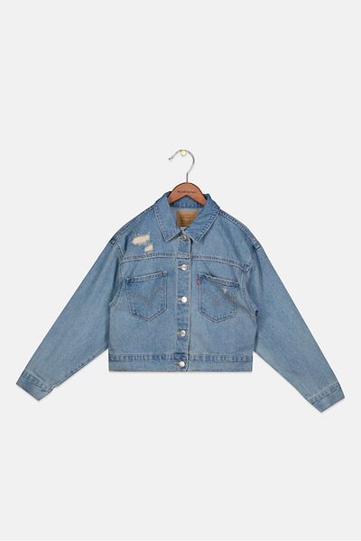 Levi's Kids Boy Pointed Collar Long Sleeves Washed Jacket Shirt, Blue