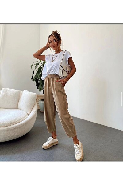 DIEANDMORE بنطلون شالوار نسائي من قماش الجبردين