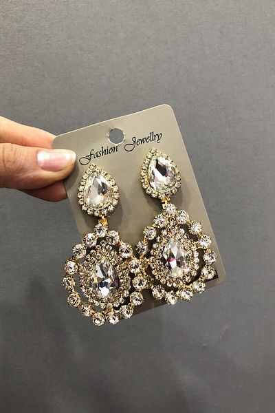 Hayalperest boncuk Transparent White Crystal Glass Jewelled Earrings