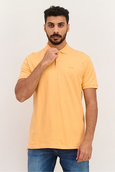 GAP Men Regular Fit Embroidered Logo Short Sleeve Polo Shirts, Orange