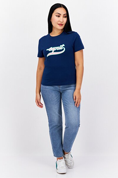 Esprit Women Crew Neck Short Sleeves Graphic Print T-Shirt, Blue