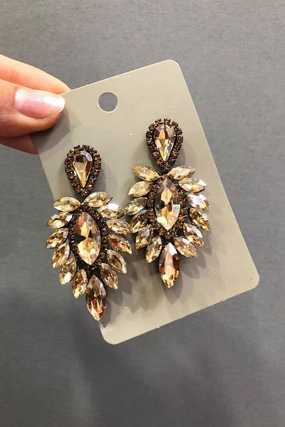 Hayalperest boncuk Honey Yellow Crystal Stone Oval Earrings