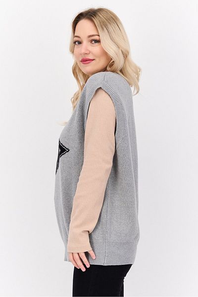 Esprit Women V-neck Knitted Sweater Vest, Grey
