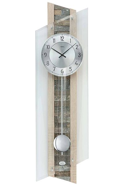 AMS Wall Clock 5224, Quartz, Silver, Analogue, Modern