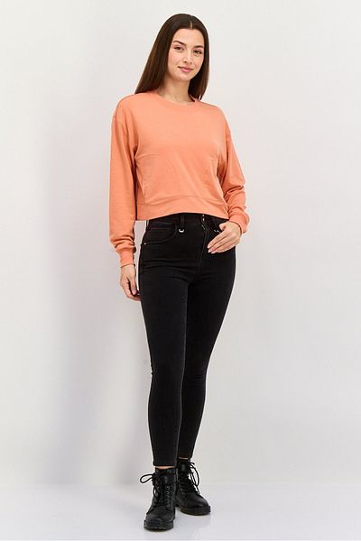 Hurley Women Crew Neck Solid Sweatshirts, Orange