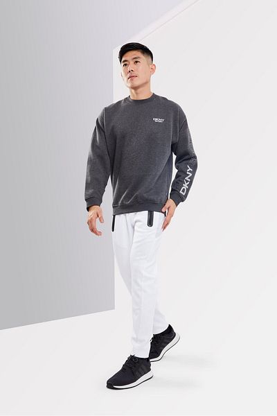 DKNY Sport Men Relaxed Fit Brand Logo Training Sweatshirt, Charcoal