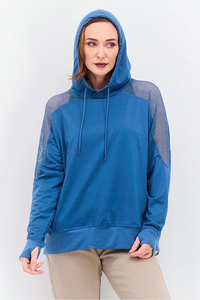 Nine West Women Sportswear Fit Long Sleeve Training Hoodies, Teal Blue