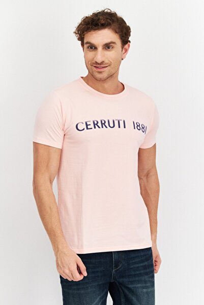 Cerruti 1881 Men Round Neck Short Sleeves Brand Logo T-Shirt, Pink Combo