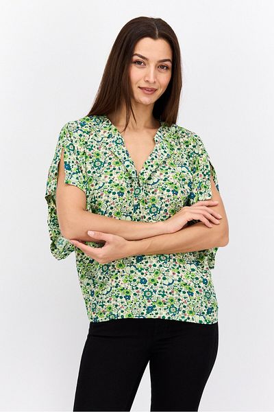 Scotch & Soda Women Spread Collar Short Sleeve Floral Print Blouse, Green