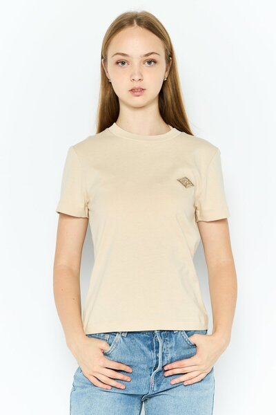 Esprit Women Crew Neck Short Sleeves Brand Logo T-Shirt, Tan