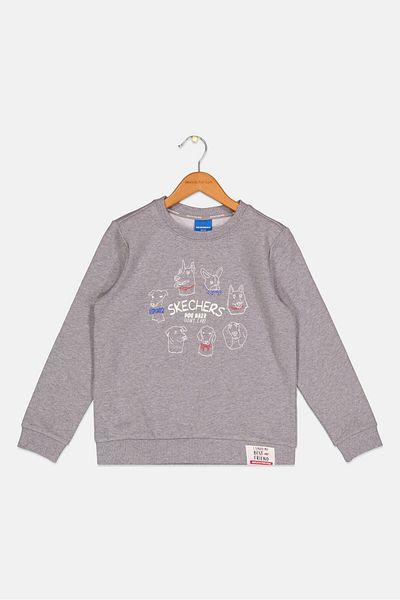 SKECHERS Kids Boy Sportswear Fit Long Sleeve Training Sweatshirts, Heather Grey