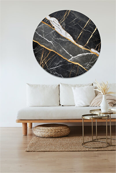 KOSS Dijital Autocolant rotund cu model de marmură neagră, autocolant în form...