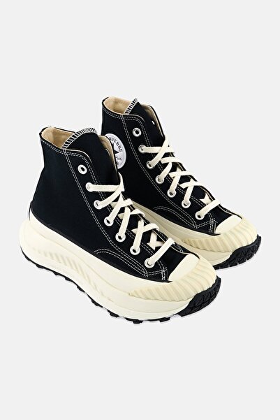 Converse حذاء برباط للأولاد بقصة عالية، أسود/أبيض