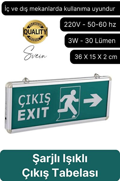Svein Işıklı Çift Yönlü Acil Çıkış Exit Tabelası Şarjlı Yönlendirme Güvenli P...