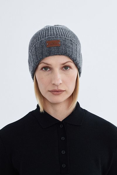 Nordbron Dark Gray Cotton Knitwear Women's Beanie - Stretchy, Double Fold Winter Logo Basic Baxle
