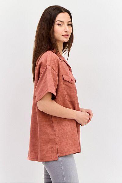 WRANGLER Women Spread Neck Short Sleeves Heather Shirt, Rust