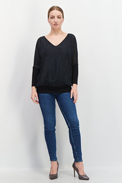 Esprit Women V-neck Long Sleeve Metallic Blouse, Black