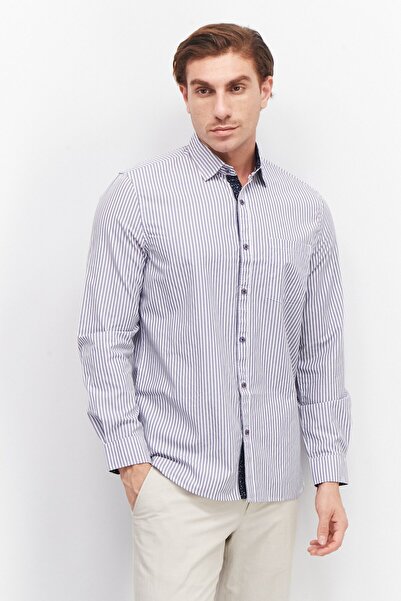 William Rast قميص رجالي كاجوال مخطط بأكمام طويلة بقصّة عادية، لون لافندر