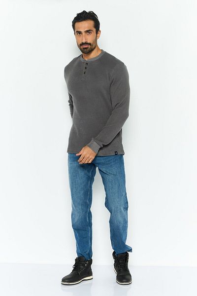 Rainforest Men Henley Neckline Textured Long Sleeves Sweatshirt, Grey