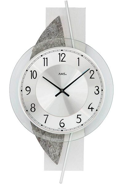 AMS Wall Clock 9552, Quartz, Silver, Analogue, Modern