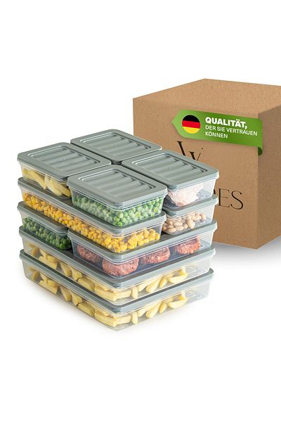 Viwares Stapelbare Frischhaltedosen 10er Set, Gefrierfach & Kühlschrank Organizer mit Deckel