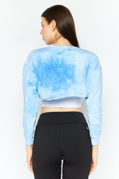 Chelsea Peers Women Crew Neck Tie Dye Long Sleeve Cropped Sweatshirt, Light Blue Combo