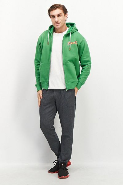 Le tigre Men Full Zip Long Sleeve Patch Logo Sweatshirt, Green